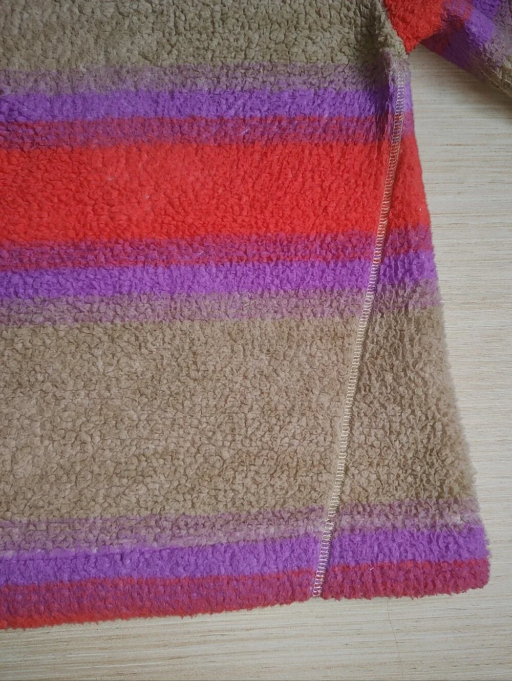 Koolaburra UGG Fuzzy Sherpa Pullover Sweatshirt Beige Orange Striped Sweater M P